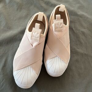 “RARE” Adidas Superstar Strap Slip On Sz 7 Tan Beige Sneakers Shoes Women’s